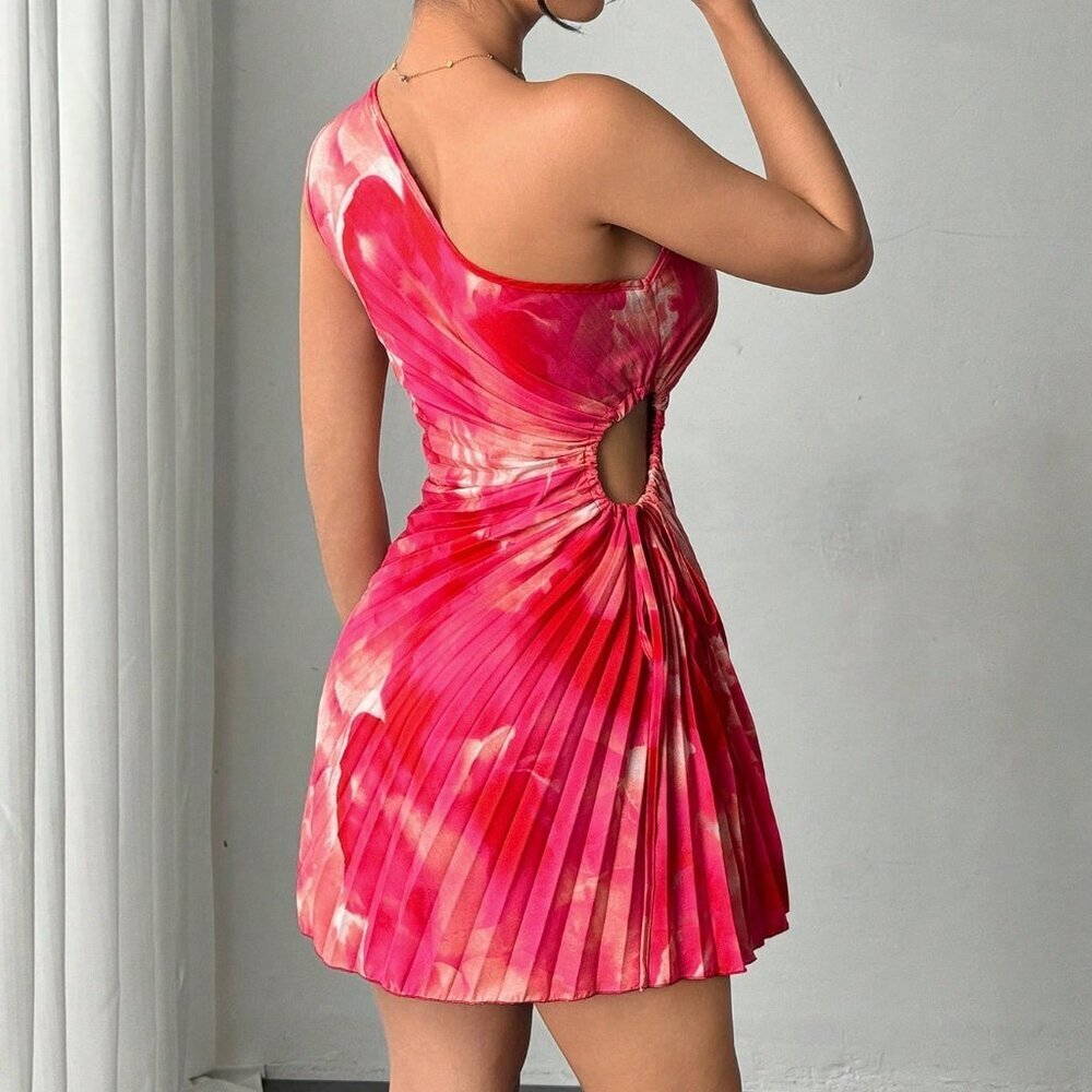 Watermelon Pink Open Shoulder Fitted Women's Summer Dress - Picture 2 of 6
